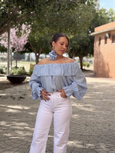 Blusa bardot rosa azul