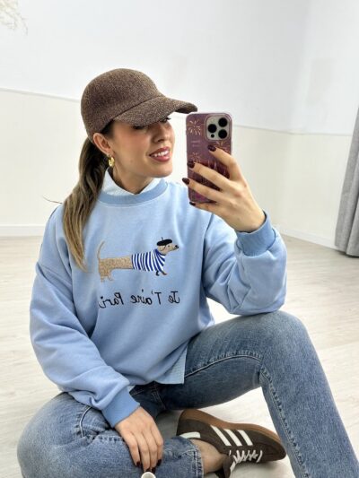 Sudadera teckel Paris azul