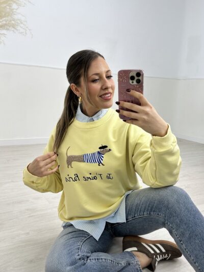 Sudadera teckel paris amarilla