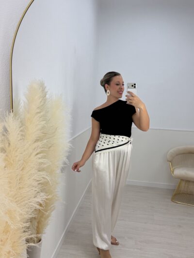 Pantalón bombacho satinado perla