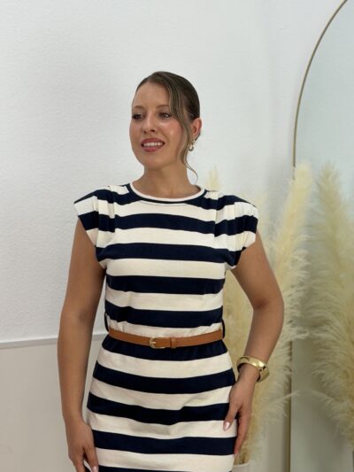 Vestido Venecia cinturón azul marino