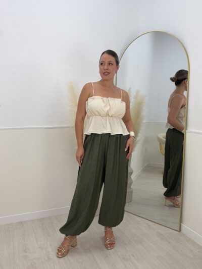 Pantalón bombacho floral verde
