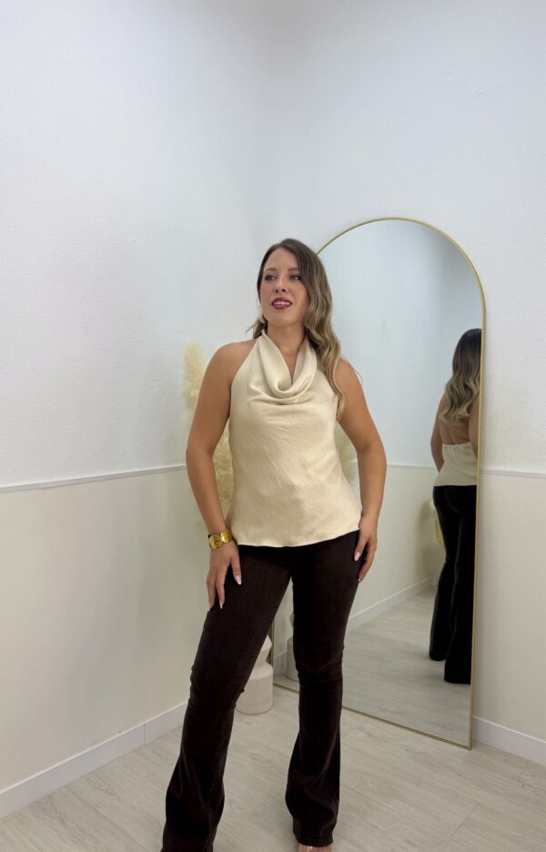 Top halter satinado beige