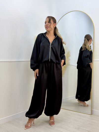 Conjunto bombacho satinado negro